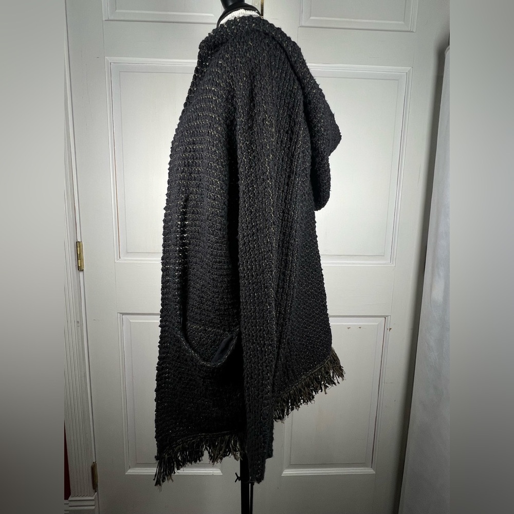 Free People Chunky Knit Asymmetrical Open Cardigan Black/Tan Color Pockets Sz M - Picture 5 of 7